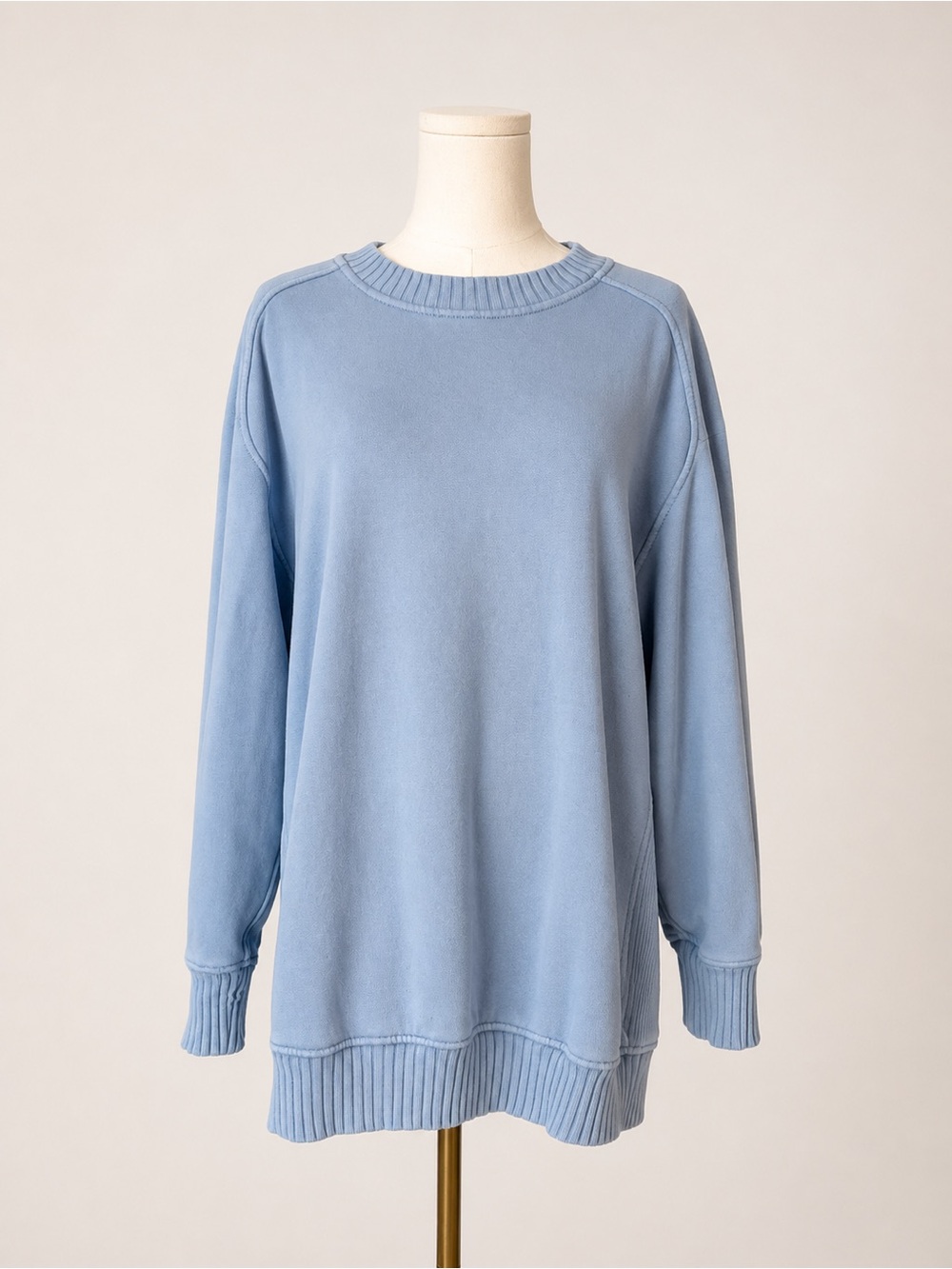 Aerie Oversized Ribbed Side Panel Sweatshirt Blue High Low Hem Size M